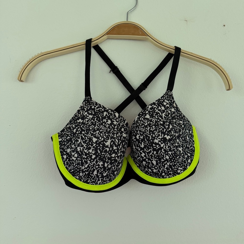 PINK Victoria's Secret Wear Everywhere Push-Up Bra 34D Black White Neon Yellow